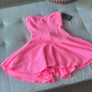 New Pink Clothing Pink Fuzzy Strapless Floral Mini Dress Size Small